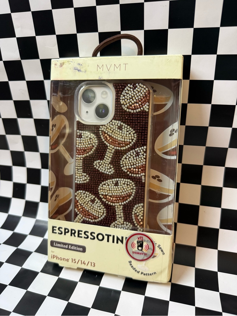 MVMT Brown Beaded Phone Case with Cream & Tan espresso martini